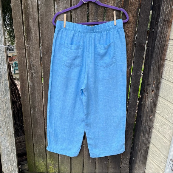 Cynthia Rowley 100% Linen Wide Leg Crop Pants In Light Blue Sz L - Picture 9 of 14